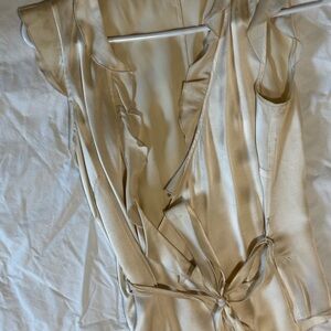 Elegant Cream Satin Wrap shirt Janeville brand vintage 1997